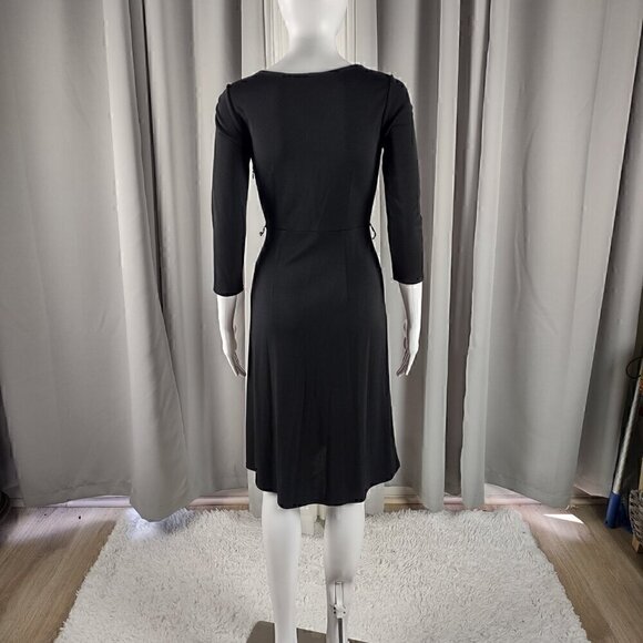Ann Taylor Loft Women's Black Faux Wrap Surplice Neckline Midi Dress Size 0P - Picture 3 of 13